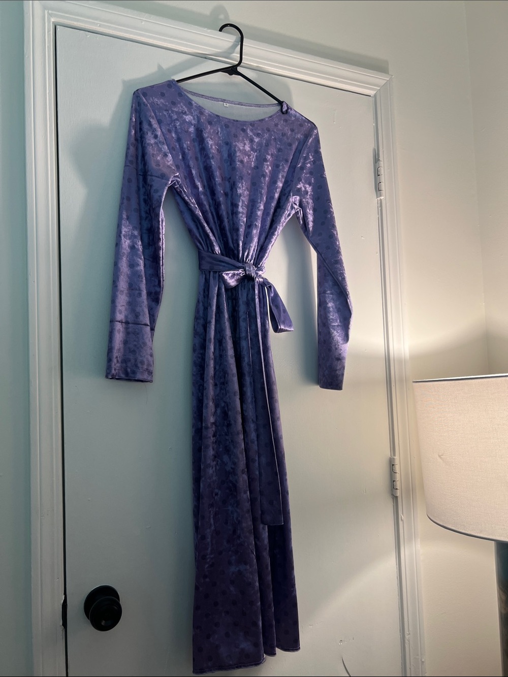Lavender Long Sleeve Velvet Wrap Dress - Elegant Women's Dress